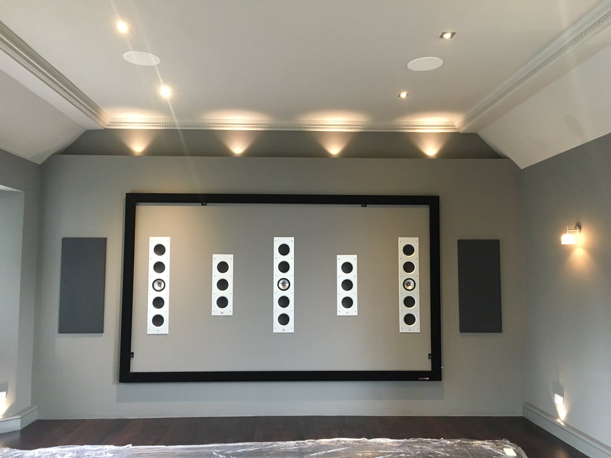 ProgressiveAV's tweet image. Marking up 130&quot; AT screen for a @KEFAudio #THX 7.2.4 #Atmos system. Shame you won&apos;t see these gorgeous speakers