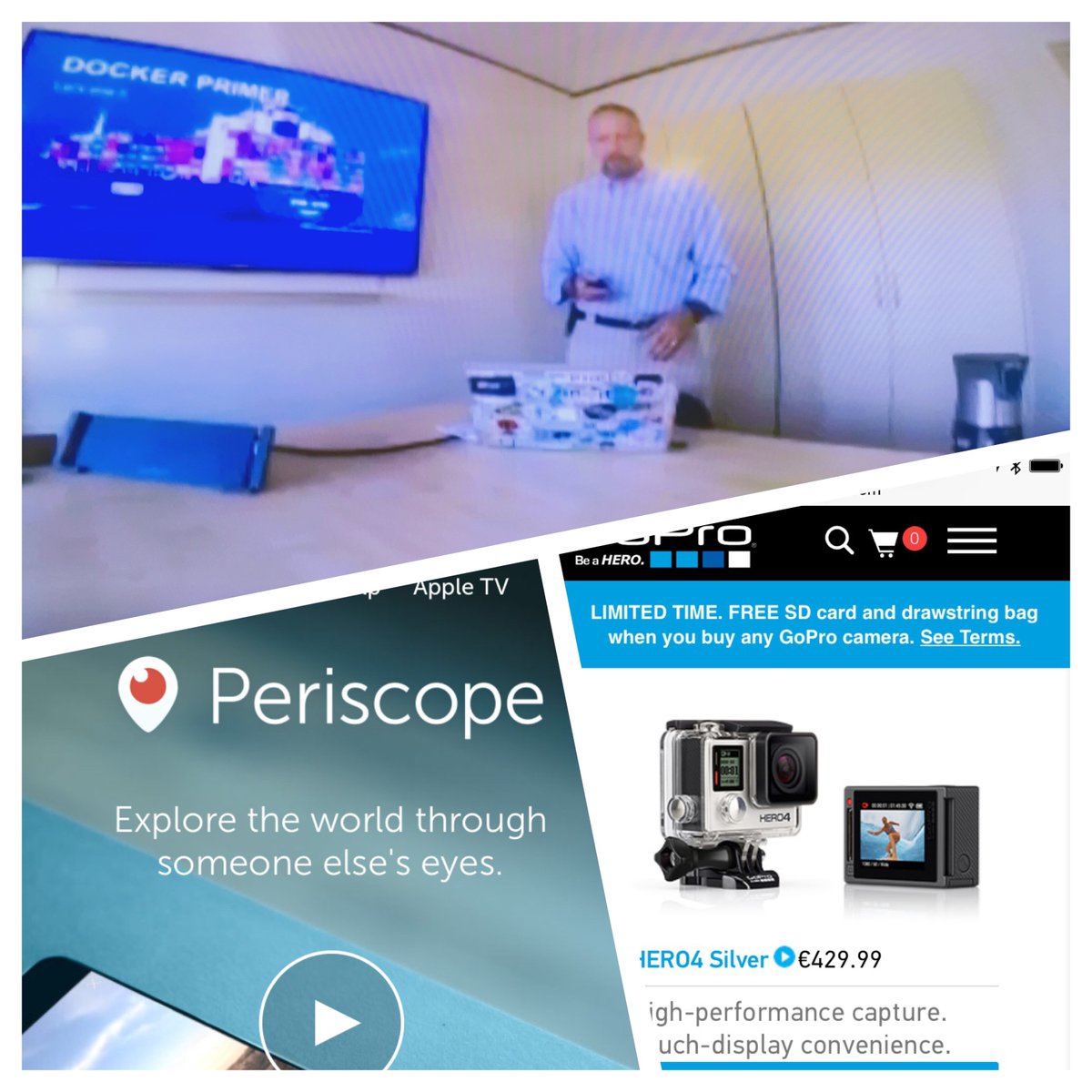 DragonBe's tweet image. Trying out a “Docker Primer” session on @periscopetv with my @GoPro ow.ly/Cyd9303kskq #in2share #docker