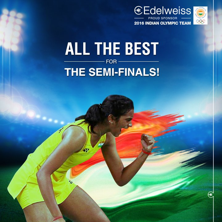 EdelweissFin's tweet photo. Watch @Pvsindhu1 live at 7:30 pm at the Olympics today. Go for Gold Sindhu! #iAmTeamIndia. https://t.co/Em92gNZzE6
