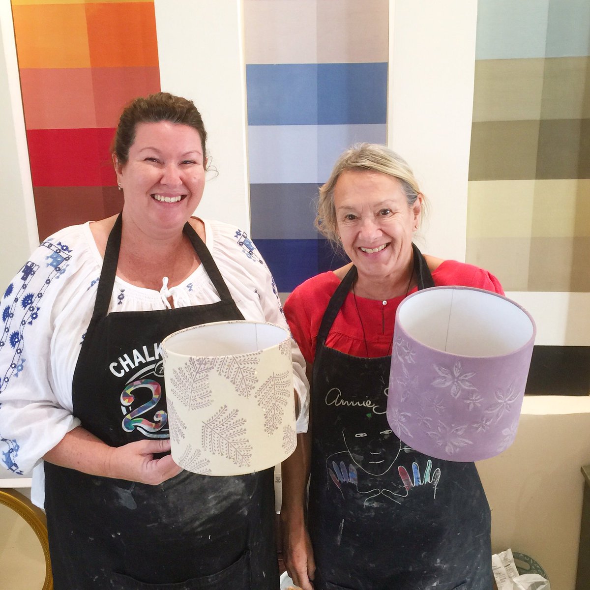 Sununu_Muscat's tweet photo. Gorgeous lampshades created in our 'Fabric printing and lampshade making workshop'. #chalkpaint #anniesloan https://t.co/32XzLxQR8m