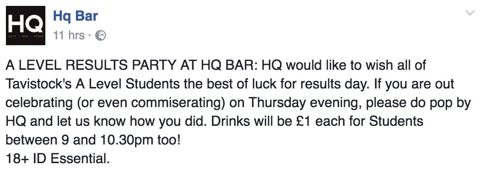 A LEVEL RESULTS PARTY! TONIGHT AT HQ! Here’s all the information you need: