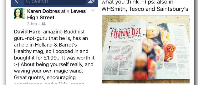 Thanks loads 🙏 Karen Dobres for ur FB post & kind comments about my #TrueYou article in @healthymag 😊😘