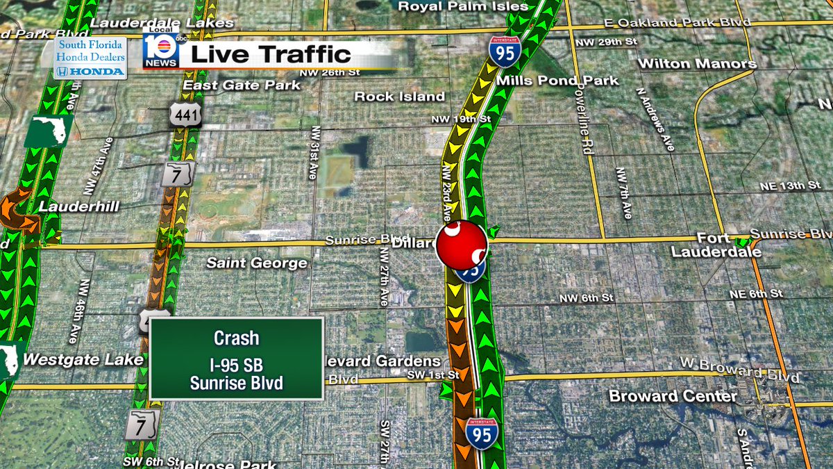 Crash on I-95 SB at Sunrise Blvd #traffic https://t.co/75pFxVjZRz