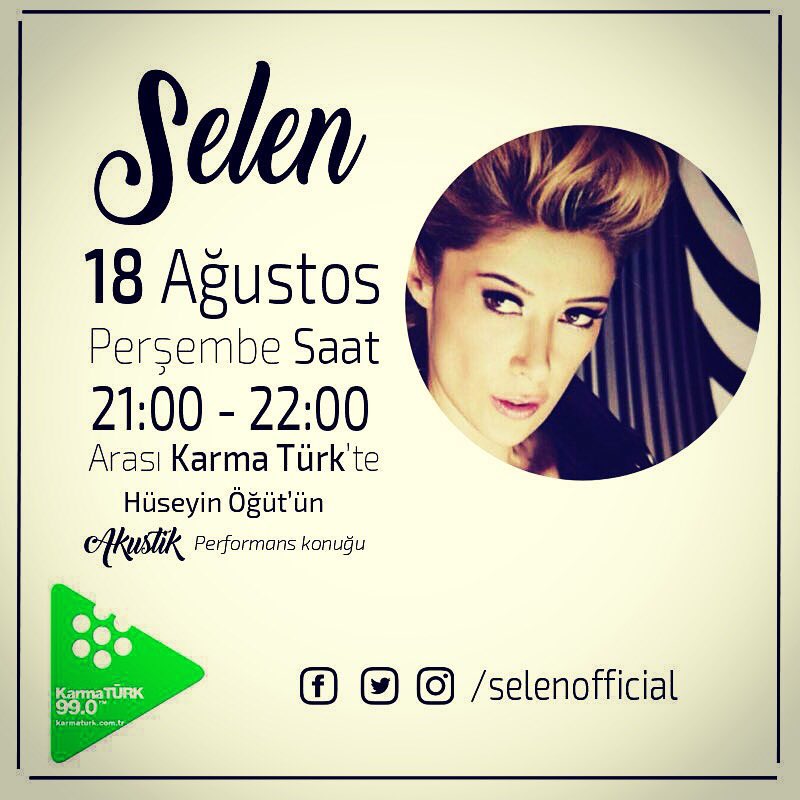 bisarkitut's tweet photo. Bu akşam saat 21:00'da canlı performans konuğumuz @SelenOfficial_ 
Herkesi bekleriz FM @KARMATURK99 @huseyinogut 🙏📻🎤 https://t.co/SRg8BM5abf