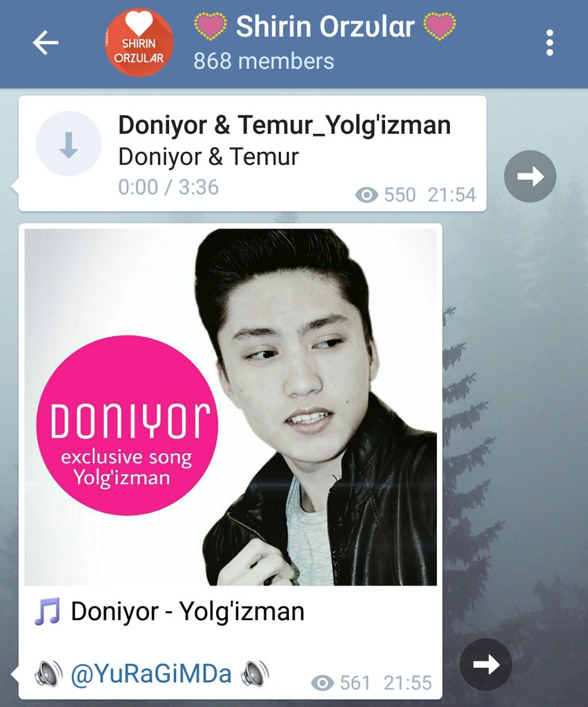 Telegram kanallariga yangi qo'shiq va filmlarimni qo'ya boshladim, hozirda "Yolg'izman"mp3da 500 dan ortiq prosmotrv