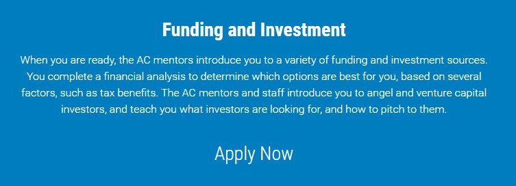 #AC mentors can introduce you to a variety of #funding and #investment #sources. acceleratorcentre.com