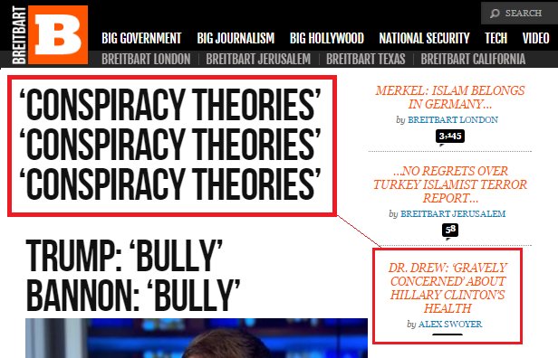 Breitbart "News" criticizes Hillary's claim of Breitbart conspiracy theories.  Really?
