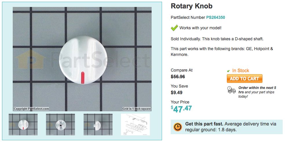 chrismsherman's tweet photo. @generalelectric $47.00 for ONE KNOB?!  I need 4, for my 7 year old perfectly working dryer. $200 for 4 knobs? https://t.co/IV6II9QAeV