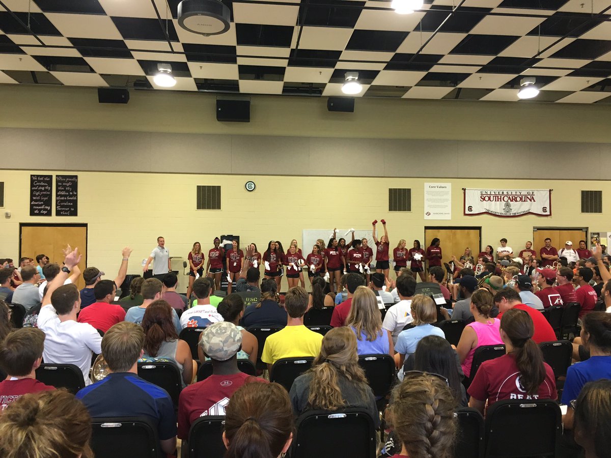 A huge thanks to <a href="/GamecockVolley/">Gamecock Volleyball</a> &amp; <a href="/GamecockVBcoach/">Scott Swanson</a> for coming and speaking to the <a href="/TheCarolinaBand/">The Carolina Bands</a> today! Go Cocks!