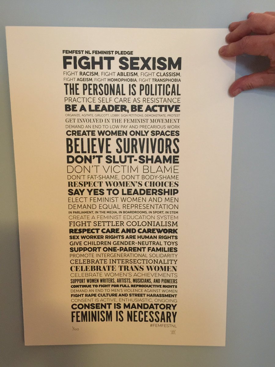 FemFestNL's tweet photo. We are thrilled to reveal our Feminist Pledge! Inspired by @NWCI https://t.co/NEaURAzjJT available at #FemFestNL https://t.co/ZwE5m8CE8z