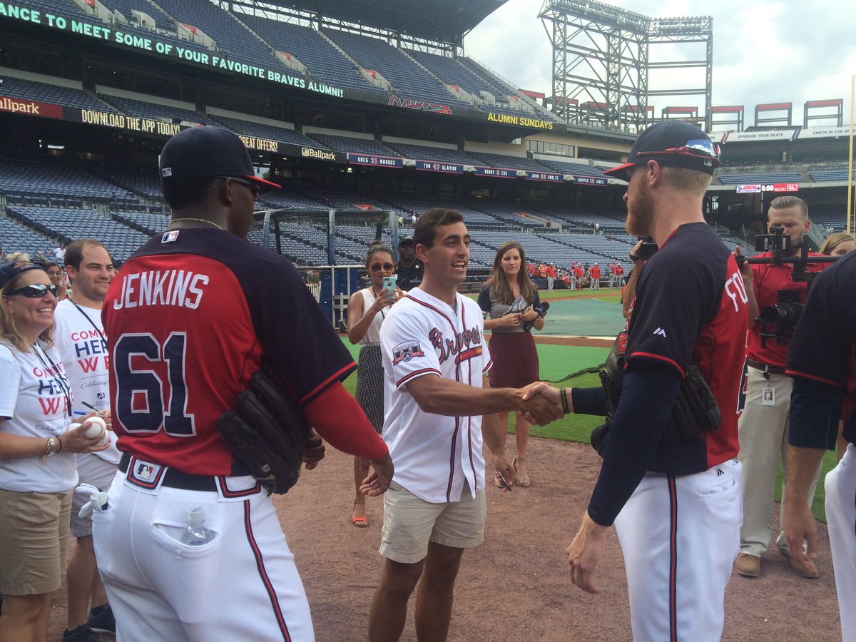 FanDuelSNBraves's tweet photo. Community Hero Zach Leitz meeting with Folty &amp; @TyrellJenkins14 before the @Braves take on the Nats. #ChopOn https://t.co/SXRS83a12W