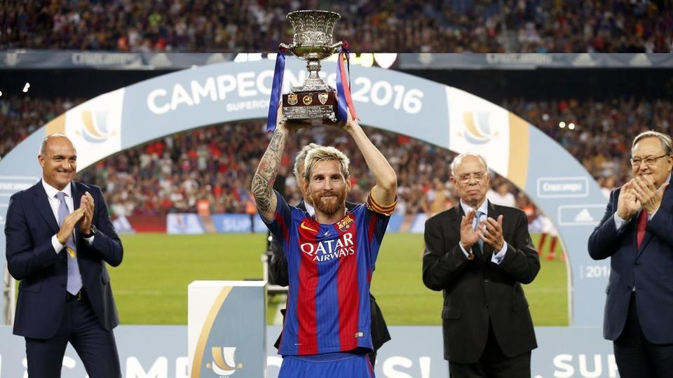 FCBarcelona's tweet photo. Leo Messi: Highest goalscorer in Spanish Super Cup history. He got his 12th last night! https://t.co/tRZl4vuly9 https://t.co/JPzoDj0vq5