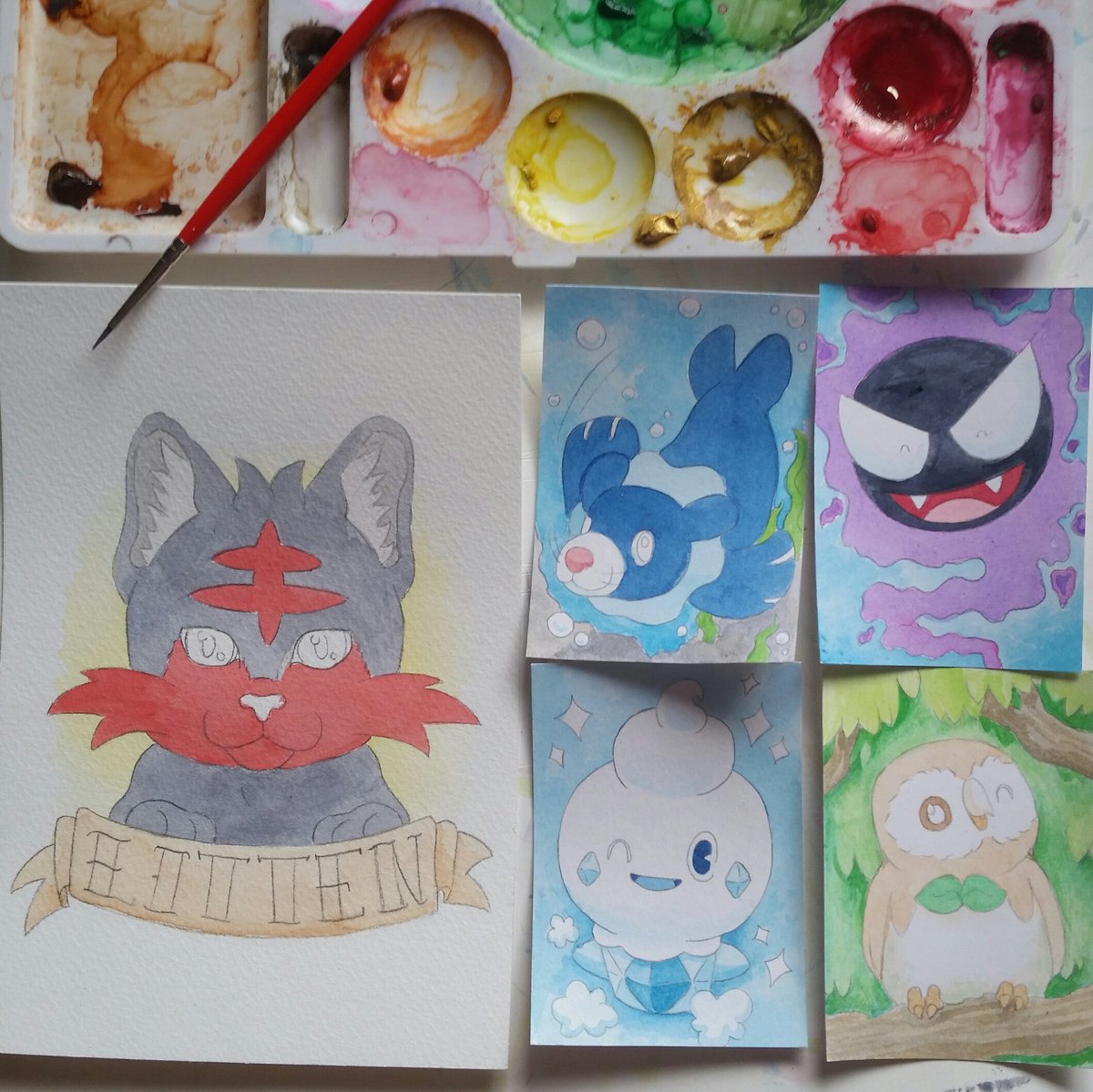 SweetLoots's tweet photo. Working on some new #Pokemon paintings! I'll have these guys with me at the @GeekedOutToys and Collectibles sale. https://t.co/QnT4DX8pxH