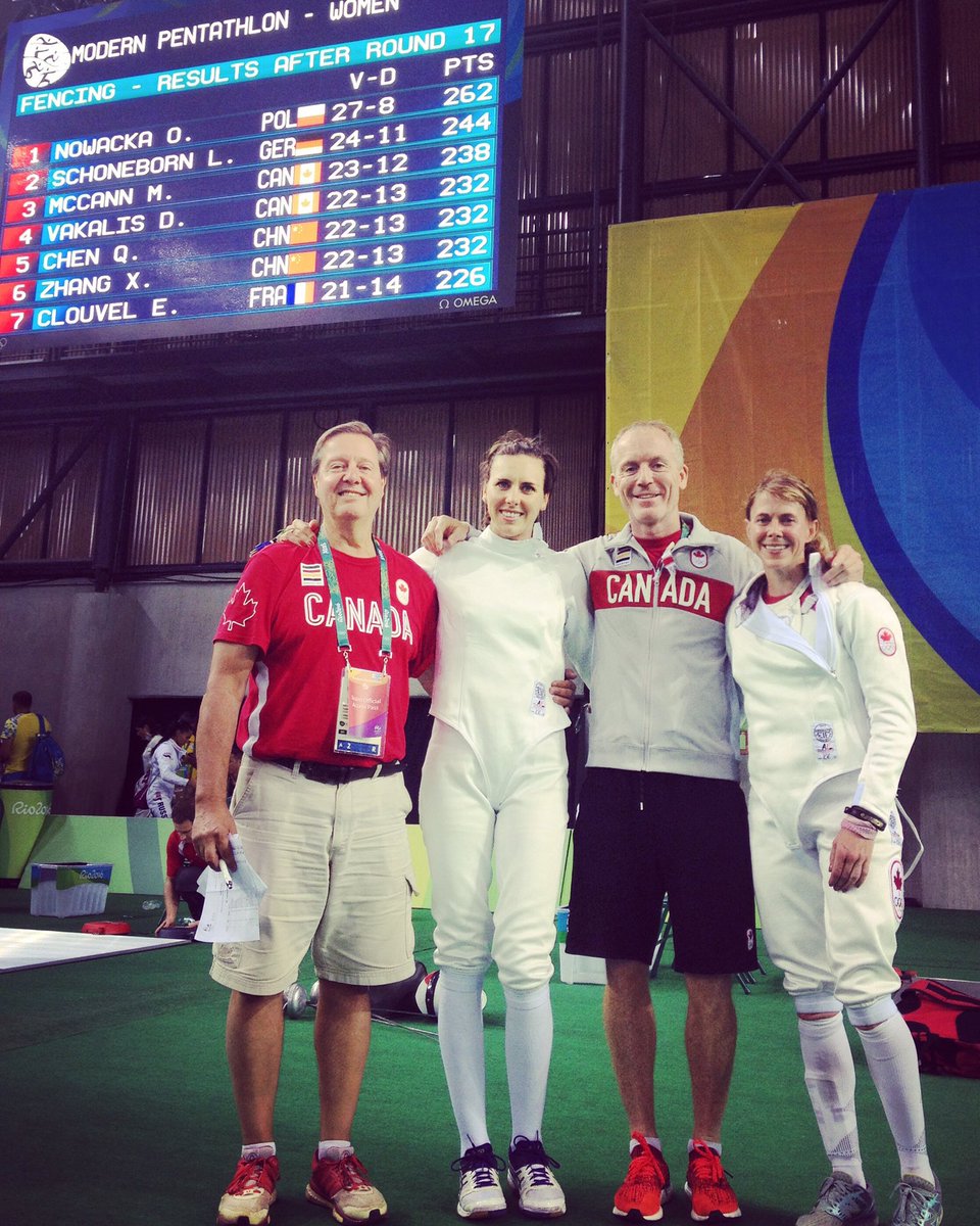 PentathlonCAN's tweet photo. BRILLIANT fence by CDN pentathletes, placing 3(Mel) &amp; 4(Donna) going into tmrw #modernpentathlon #Rio2016 🎉❤️💯🇨🇦⚔🙌🏼 https://t.co/cqC0in1xSb