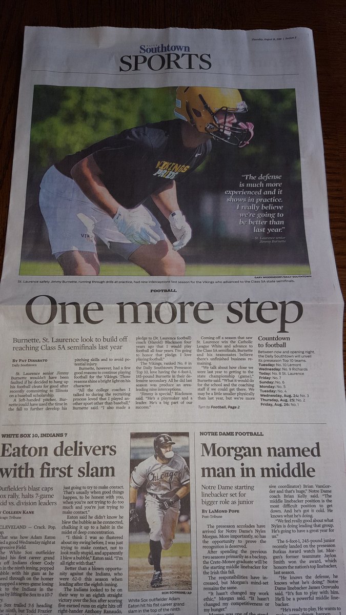 disabato's tweet photo. Here you go St. Laurence football fans. Front page of today's Daily Southtown Sports Section. https://t.co/NMfYQGqhA7
