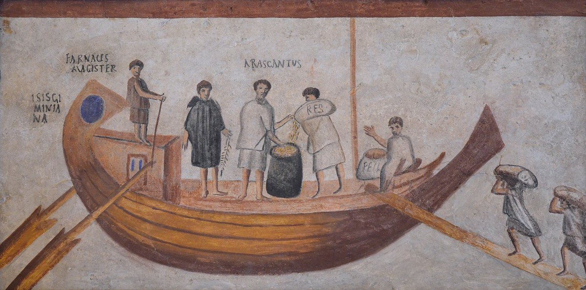 carolemadge's tweet image. Fresco showing the river boat Isis Geminiana embarking grain for transportation, from Ostia. Now in Vatican Museums.