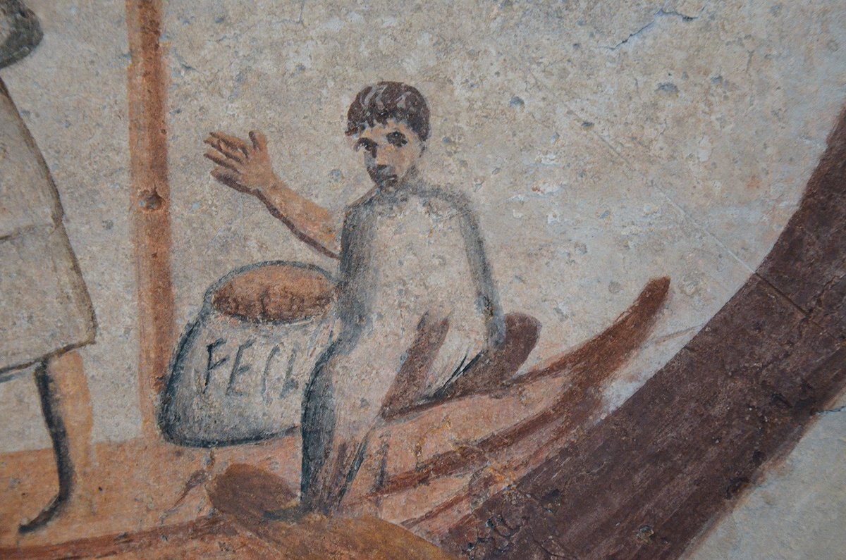 carolemadge's tweet image. Fresco showing the river boat Isis Geminiana embarking grain for transportation, from Ostia. Now in Vatican Museums.