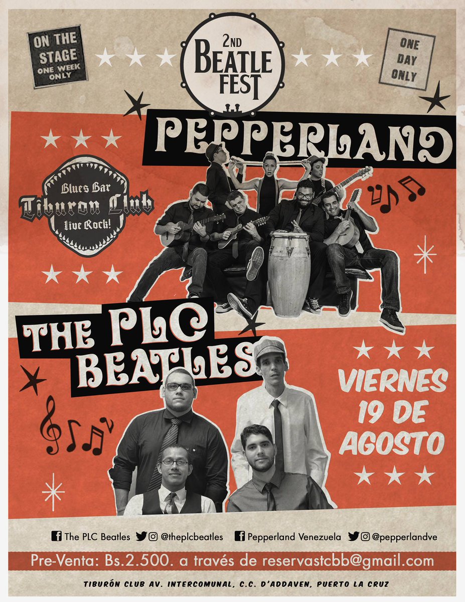 TiburonClubBB's tweet photo. #HOYEnTCBB!!! VIERNES 19 – @ThePLCBeatles presenta: BEATLE FEST 2016 (2da Edición)!!! https://t.co/zKNUKbPWJC