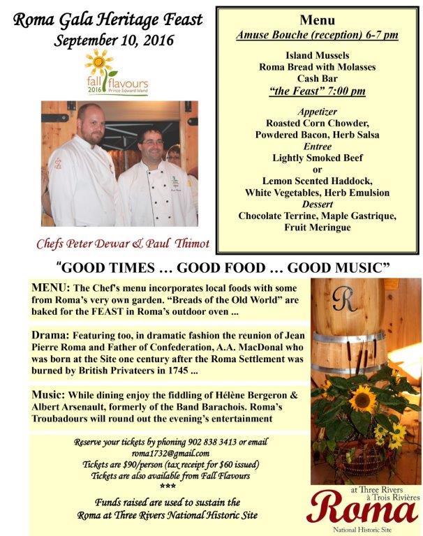 Tickets for our annual Roma Gala Heritage Feast, a <a href="/FallFlavoursPEI/">Fall Flavours Food and Drink Festival</a> event, are now on sale!