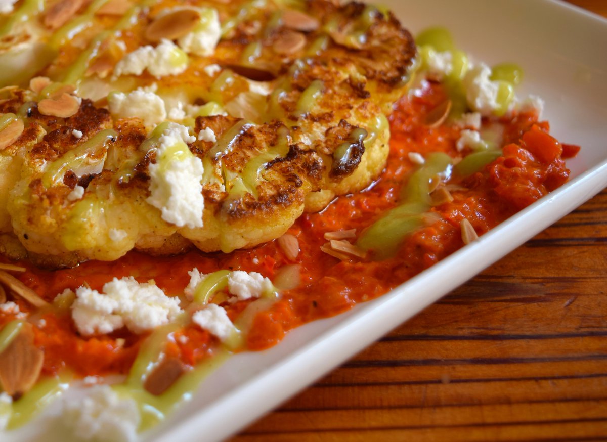 Cauliflower Steak w//Red Pepper Coulis + Chèvre. Savor end of #Summer16; make reservations. bit.ly/1NerTQr