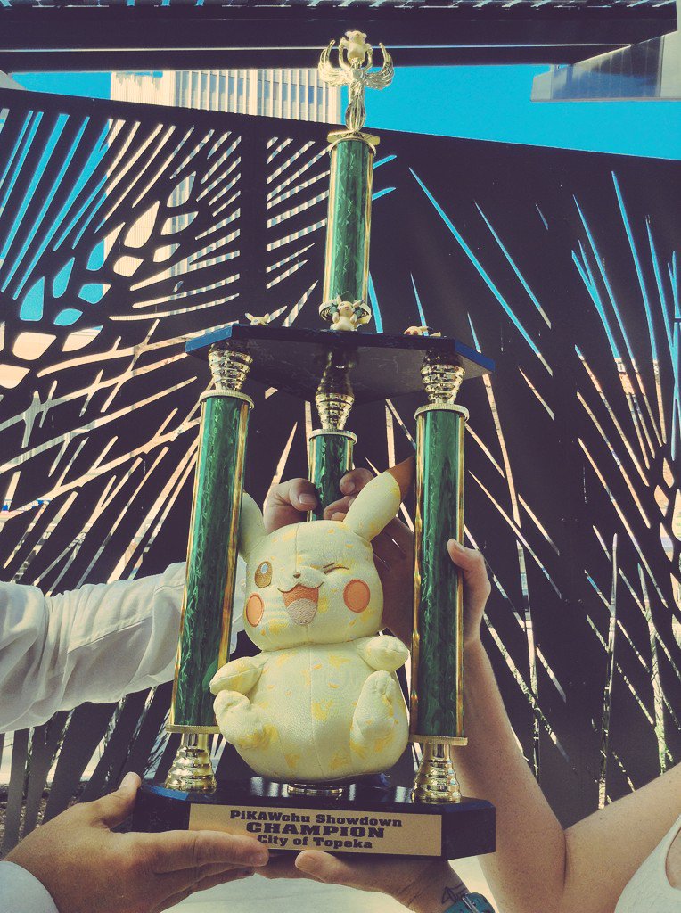 TopekaMagazine's tweet photo. The big award ceremony! #PiKAWchu @cityoftopeka Champ trophy. @lawrenceks Consolation crown. https://t.co/BqtLuertb1