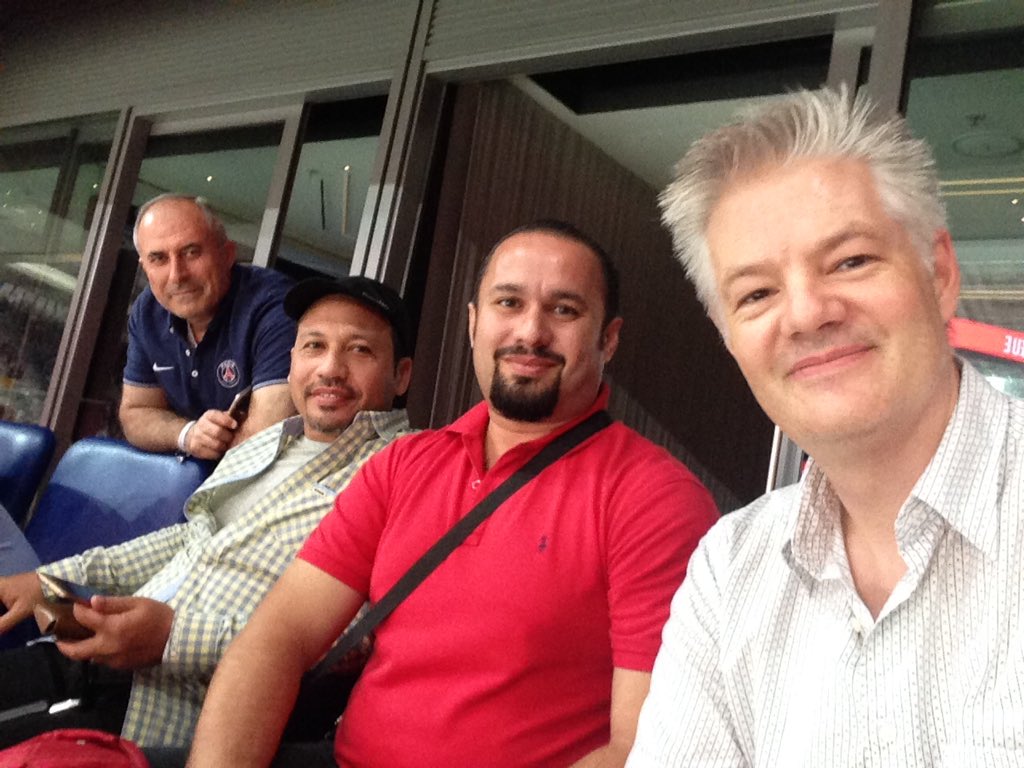 Enjoying hockey with customer  at SAP Arena in Mannheim.