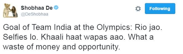 GareebGates's tweet photo. I challenge @DeShobhaa for an open debate on Twitter over her statement on Indian Olympians #ShobhaDe https://t.co/YG2TQ4mvhb