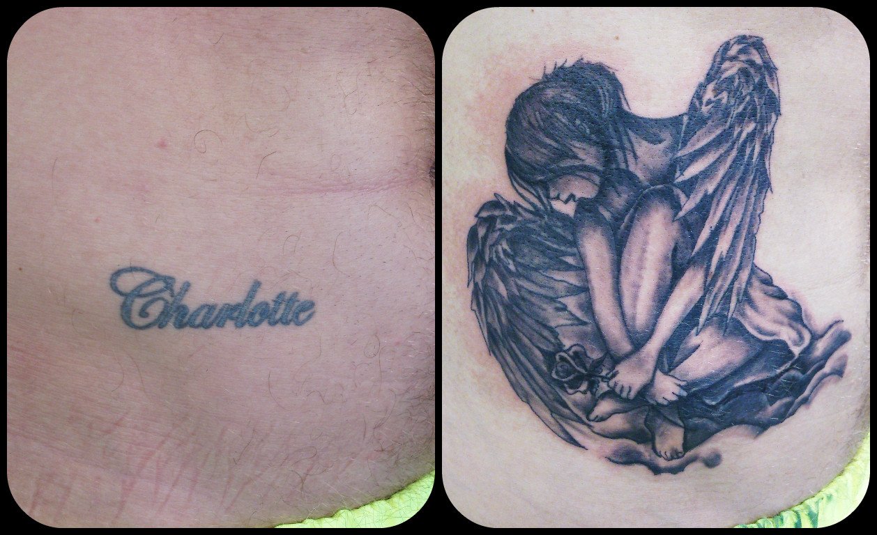 awesome grey ink angel tattoo ideas on rib side 103  Flickr