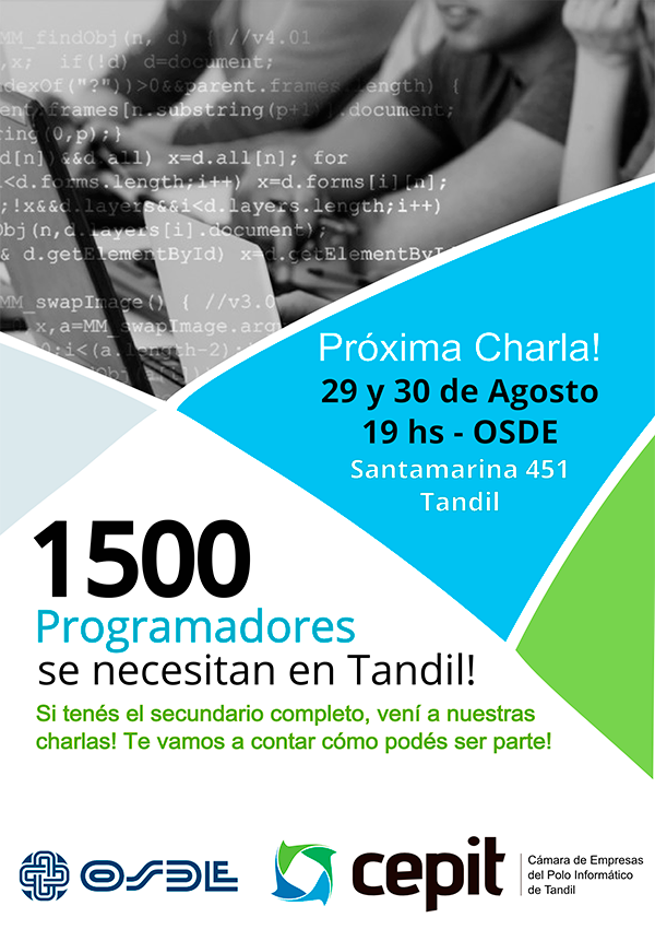 clustertandil's tweet photo. En Tandil necesitamos 1500 programadores! Si querés ser parte te invitamos a nuestras charlas! #Software #Tandil https://t.co/C66DvssJjR
