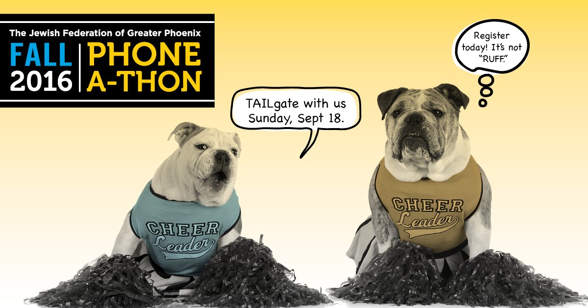 JewishPhoenix's tweet image. Tailgate with us on Sept. 18 for the Fall Phone-A-Thon! Yes, the games will be on: buff.ly/2bgwjYP!