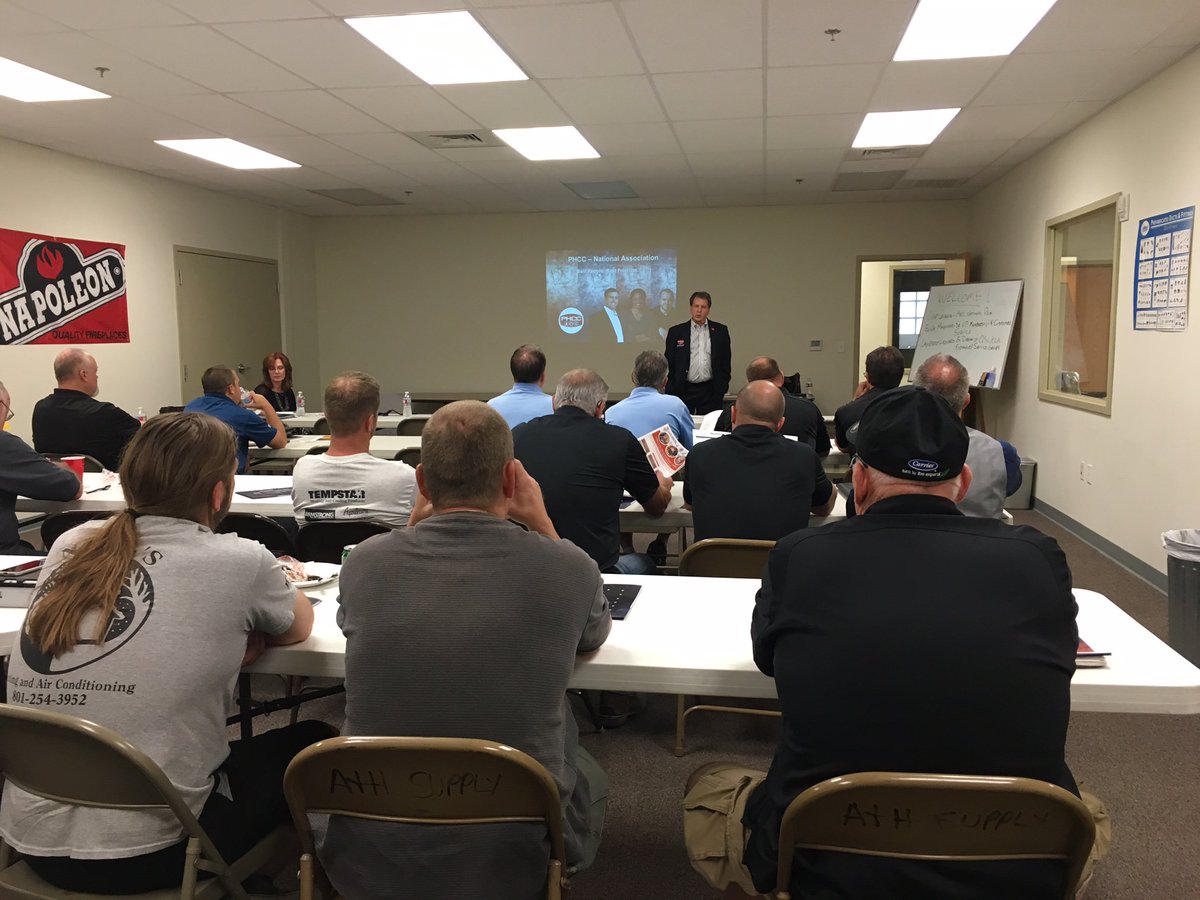 phccnatl's tweet photo. Pres. Chip Greene shares the value of PHCC membership with Utah HVAC contractors. Thx @BakerDist for co-sponsoring! https://t.co/WgJvmdKYdS