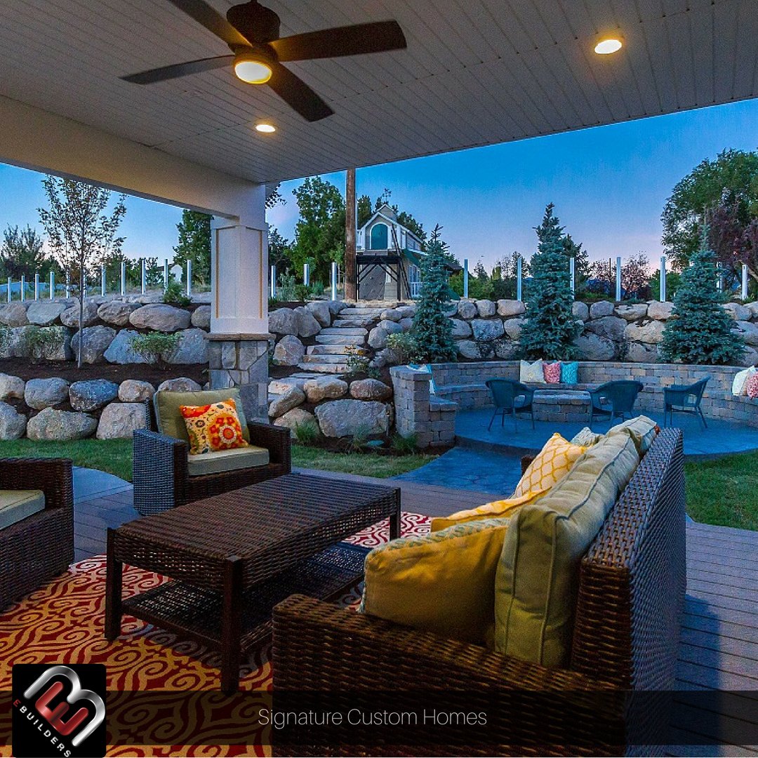 EBuildersUtah's tweet photo. #TBT Relax with family &amp; friends on covered deck or around #firepit. #slparade #thedesignroom #Utah #customhomes https://t.co/MCSHfMxmHw