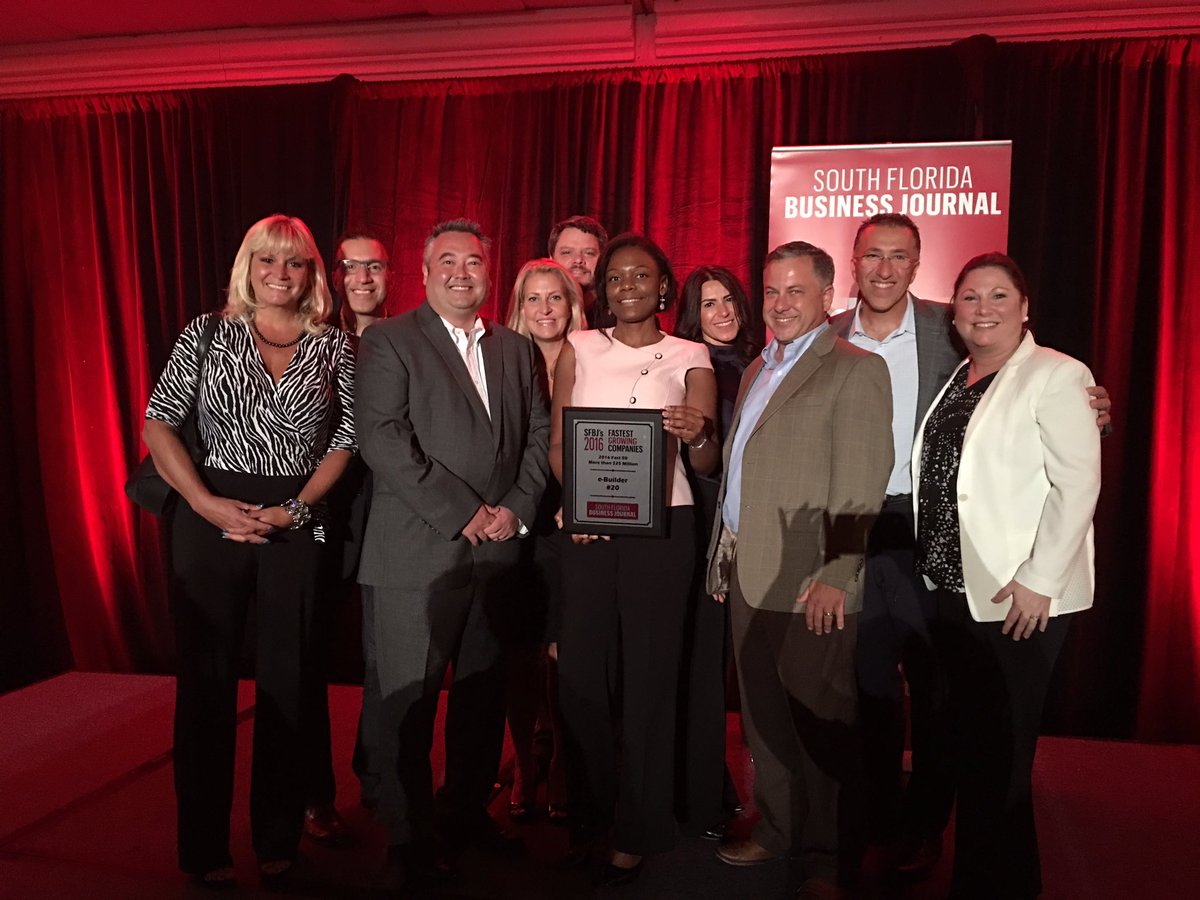 FollowChrisBell's tweet photo. #e-Builder ranks 20th fastest growing business in south Florida according to latest #Fast50 list by #SFBJ https://t.co/kZ5cK0rJKj