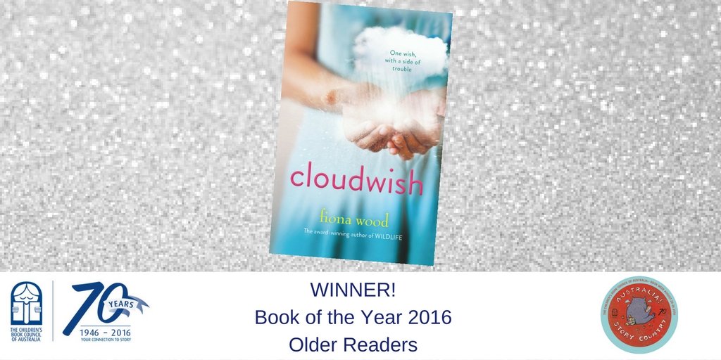 TheCBCA's tweet photo. Winner! Book of the Year: Older Reader. Cloudwish by Fiona Wood. Congrats! @f_i_o_n_a_w_ @MacmillanAus #cbca2016 https://t.co/RCLPvaxTwl
