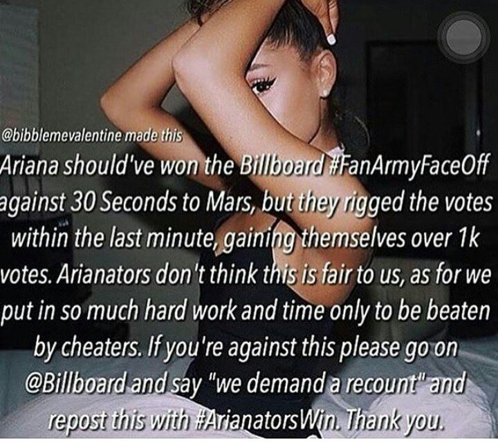 eternalflame_77's tweet photo. My Queenie @ArianaGrande we will fight for your right #Arianatorswin @billboard https://t.co/TjrWpBfmXE