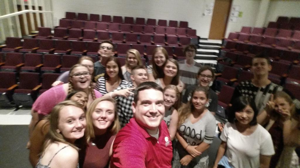 dpence82's tweet photo. Seventh hour! #firstdayselfie #ONRocks @ONHSTheatre https://t.co/9GrH089FHB