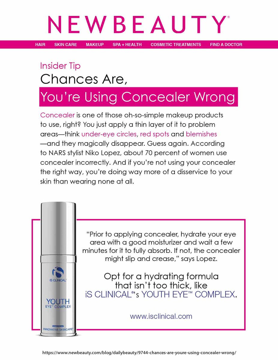 iSCLINICAL's tweet photo. #YouthEyeComplex was recently featured on @NewBeauty as an under eye moisturizing prep before adding concealer. https://t.co/dOO2fNwPfy
