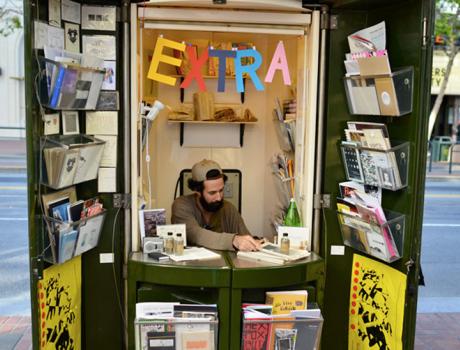 SoEx_SF's tweet photo. #151DaysofAltEx Round 6 Colpa Press’s Edicola is a repurposed Market St newsstand selling artists’ prints & albums https://t.co/S1zOlbcEQp