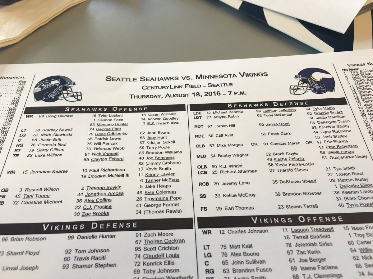 Seahawks Depth Chart 2016