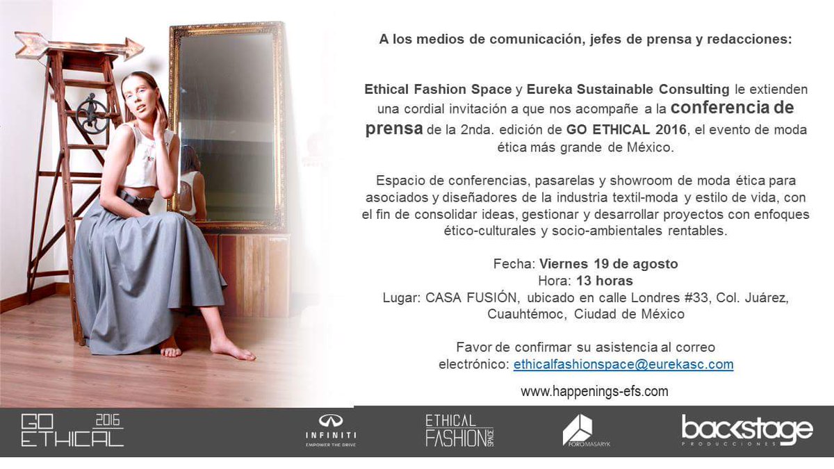 EthicalFashionS's tweet photo. #EFS @Infinitipolanco @BackstageP @ForoMasaryk @ErePerezMx @BazarFUSION invitan a conferencia de #Prensa #GoEthical https://t.co/7Btw40WpYi