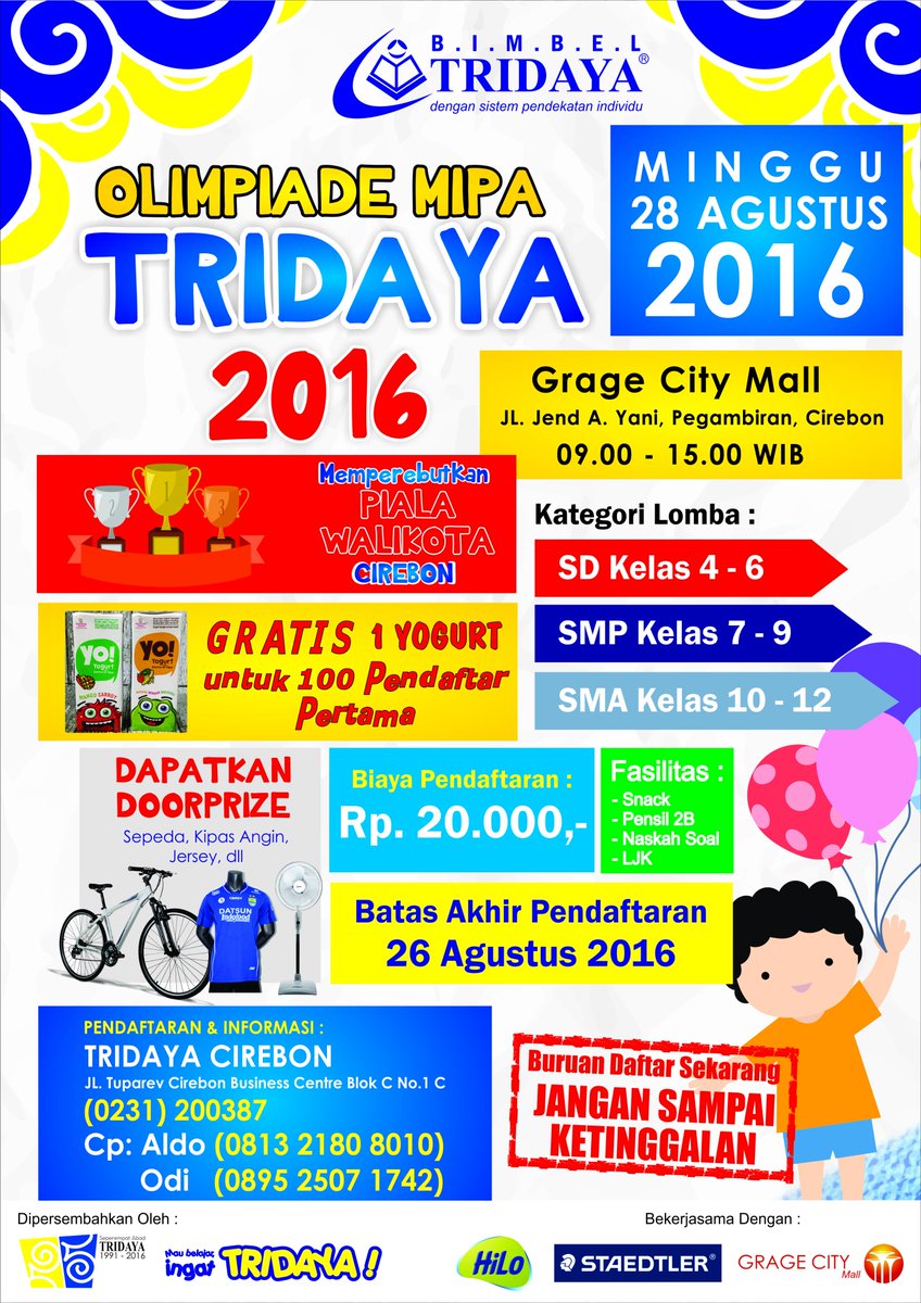 Tridaya Cirebon En Twitter Bimbel Tridaya Cirebon Akan Menyelenggarakan Olimpiade Mipa Tridaya 2016 Minggu 28 Agustus 2016 Di Gcm