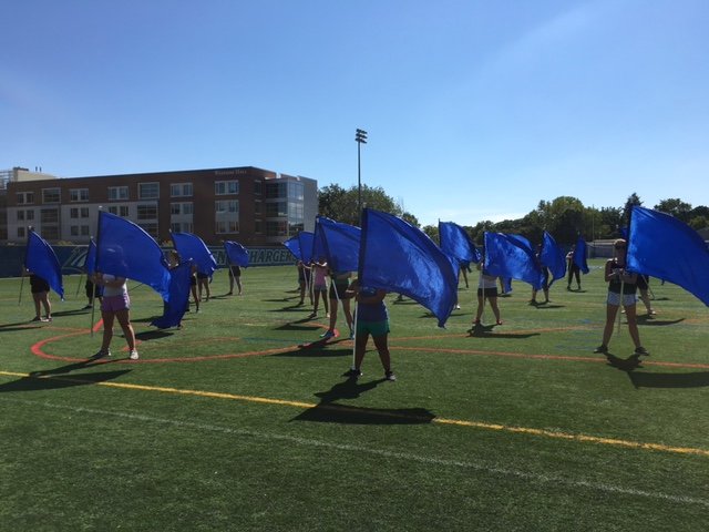 Our Color Guard looks amazing and it's only Day 1 of Band Camp! Our 2016 season is off to a great start! #UNHMB