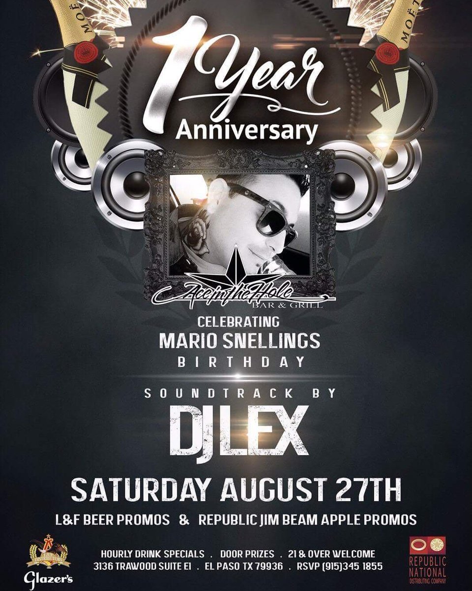 MarioSnelling's tweet photo. 1 Year #anniversary Ace in the Hole Bar &amp; Grill #KISSMYACE we're #KeepinUtipsy #itsallgoodep #elpasonightlife https://t.co/sBvBLE2581
