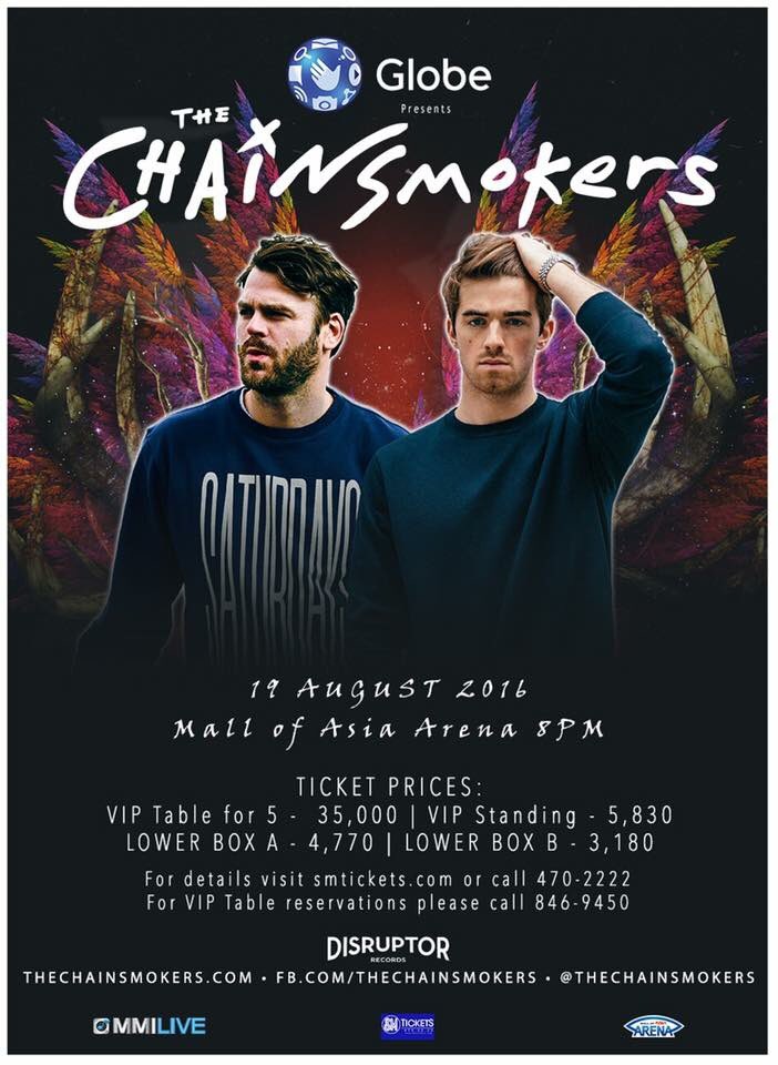 LNPHSquad's tweet photo. Show @TheChainsmokers some love! Let's make #TheChainsmokersMNL trend as early as now! Go! 🌹❤️😉

See you tonight! https://t.co/OzAKkNYHGo
