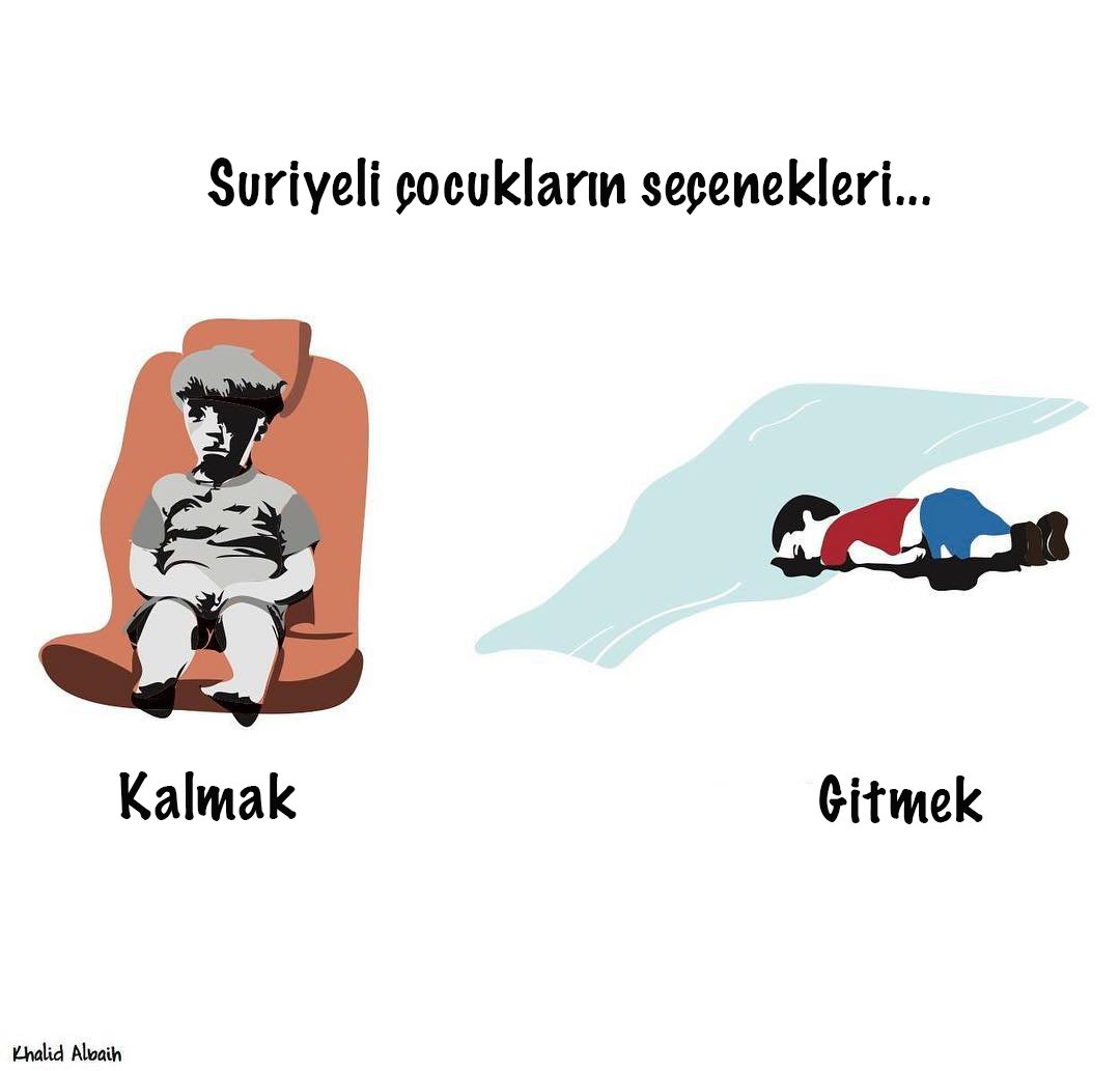 Sanatçı <a href="/khalidalbaih/">ود البيه</a> çizdi: Suriyeli çocukların seçenekleri... ajtr.me/6yyq