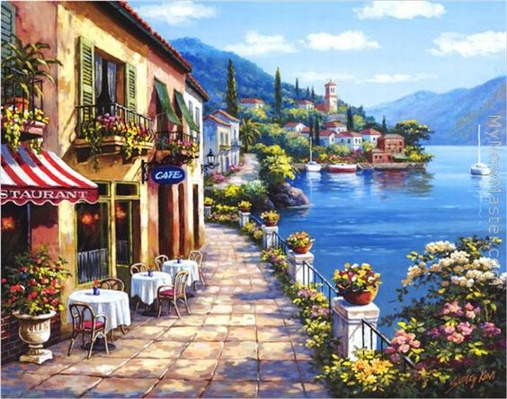 Sung Kim 'Seaside Cafe' #landscape #painting