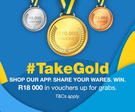 TAKEALOT's tweet photo. If you're one of the lucky #TakeGold finalists check in at 3pm as we announce the 3 podium prize winners! https://t.co/C2ISc2QeoL