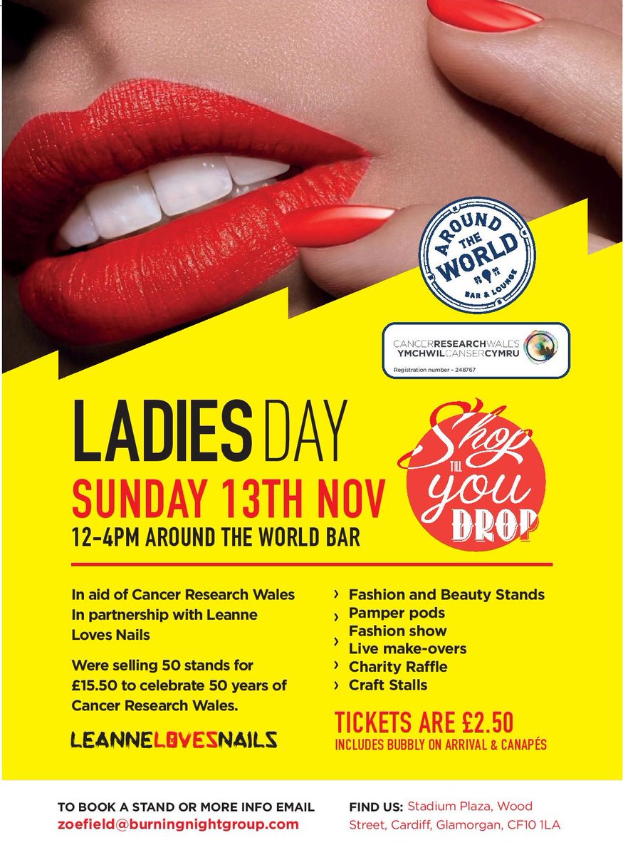 Ladies join us at @CardiffATW  on Sun 13th Nov to raise money for <a href="/cancer_wales/">Cancer Research Wales | Ymchwil Canser Cymru</a> #shoptillyoudrop #ladiesday #50for50
