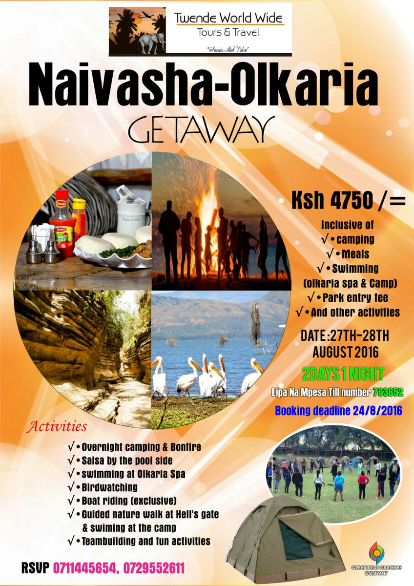 tohmisso's tweet photo. #HangoutFriday Join us for an adventurous Naivasha Getaway #Hellsgate #OlkariaSpa #salsa #teambuilding #Tembeakenya https://t.co/ENTgu760x3