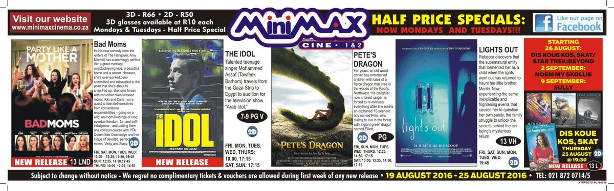 minimaxcinema's tweet photo. 19 - 25 Aug: #BadMoms #TheIdol #PetesDragon #LightsOut #MinimaxMagic Show times: https://t.co/WCYojV7Jzd https://t.co/py2mKsJo8X